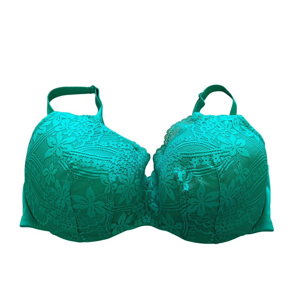 Cacique Smooth Balconette Bra 36F Emerald Green Floral Lace Underwire 6958